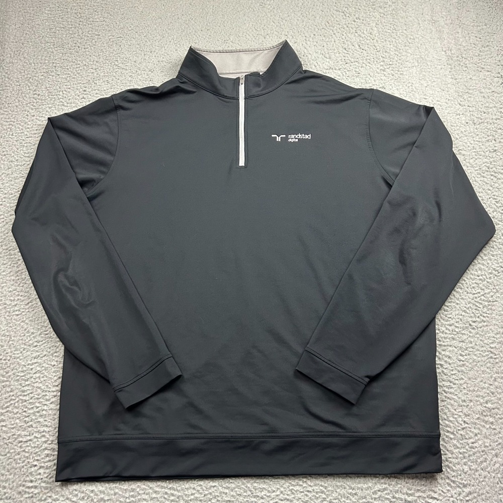 Peter Millar Perth Performance 1/4 Zip Golf Pullover Mens 2XL Black Company Logo